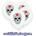 Bolsa 6 Globos DECO Látex 30cm blancos "Calaveras" Strong Balloons