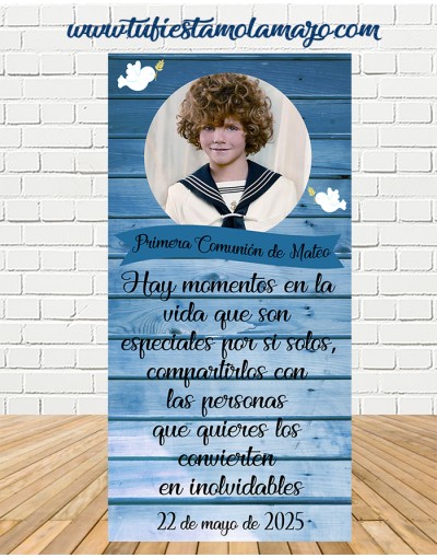 Cartel de comunión niño real madrid para bienvenida - banner