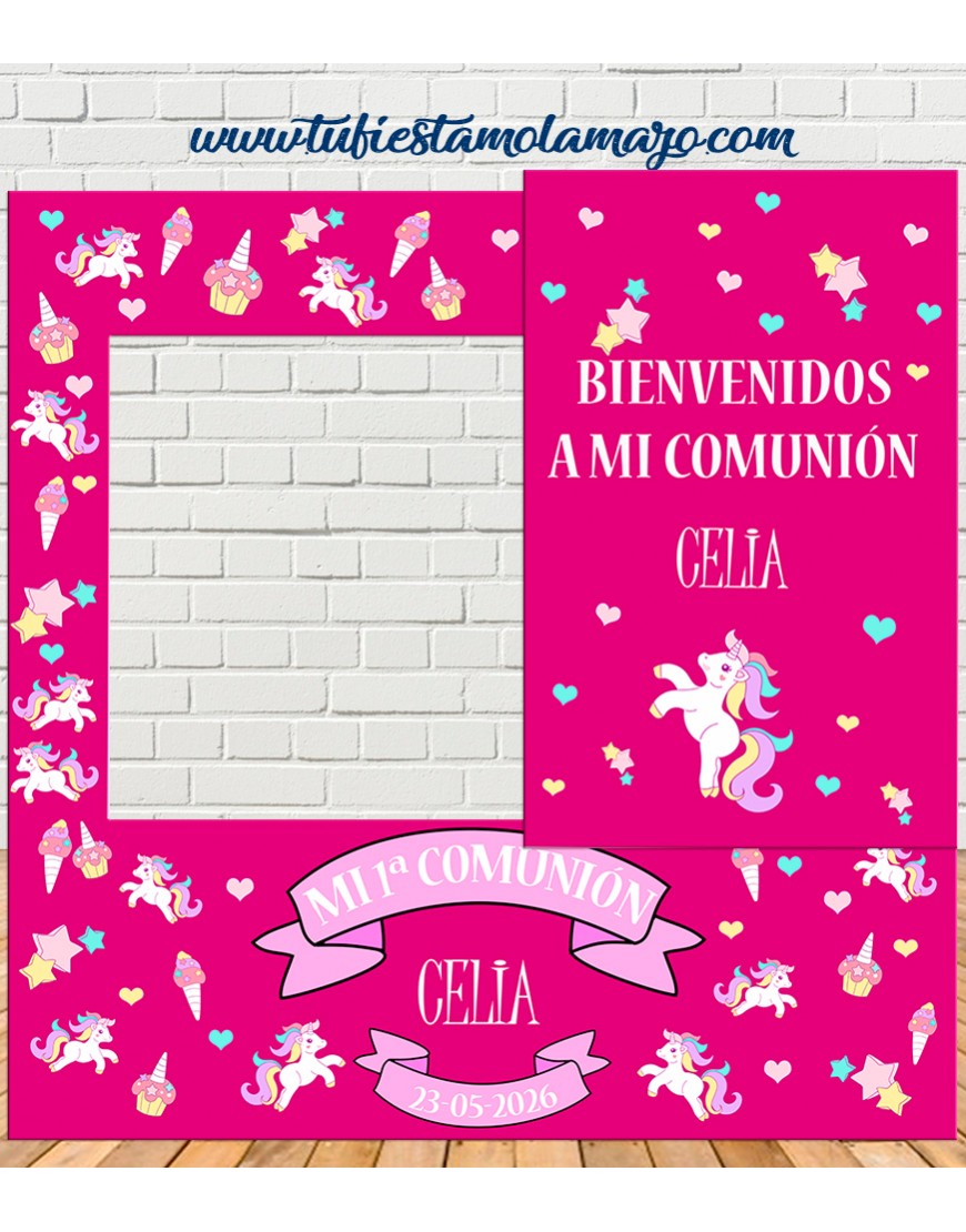 Photocall Comunión Niña Con Marco- Photocall rosa para comunion