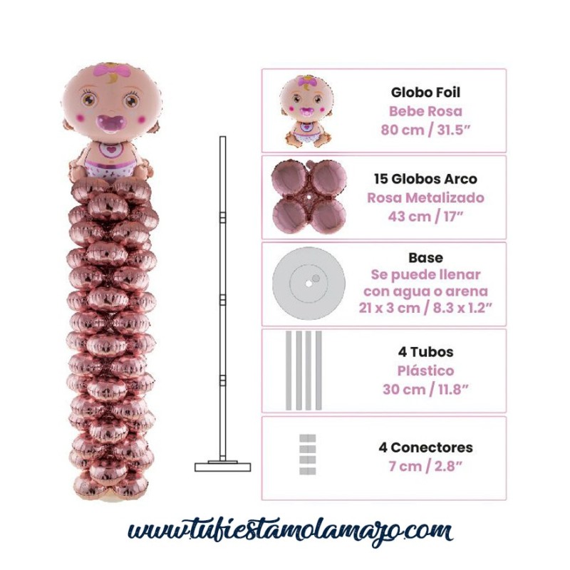 Set Columna Globos Foil Metálicos Bautizo Babyshower Set Columna Globos Foil Metálicos Bautizo Babyshower