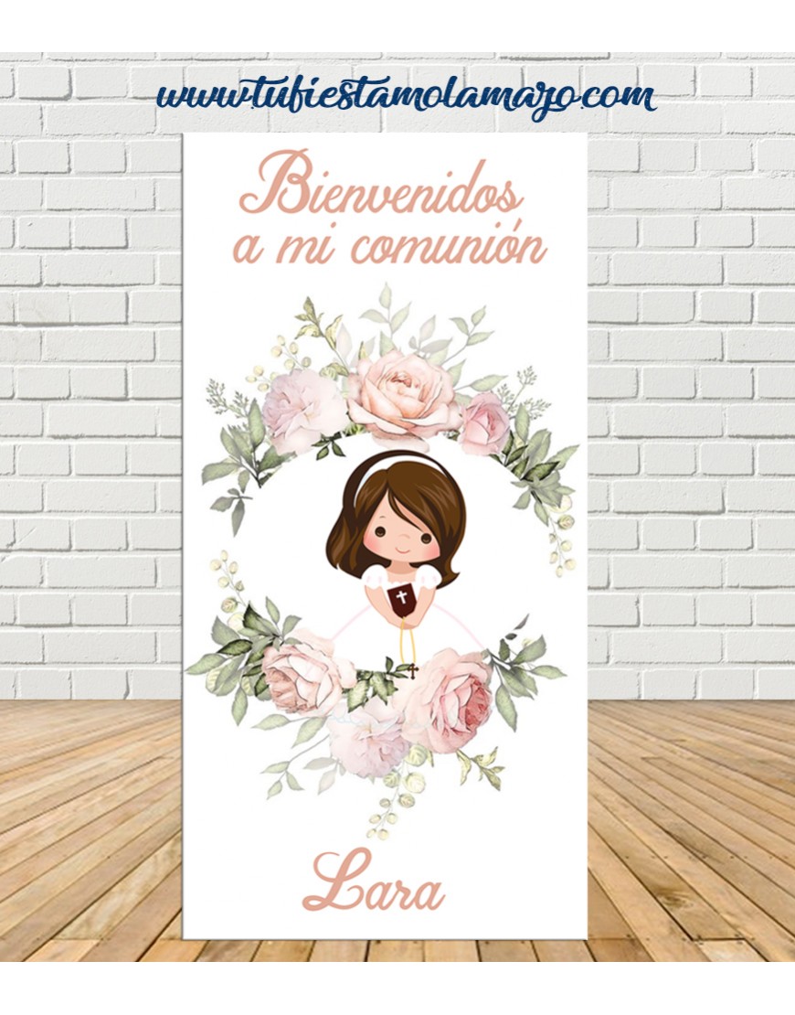 Cartel de bienvenida comunión flores, Personalizable 100% para ti