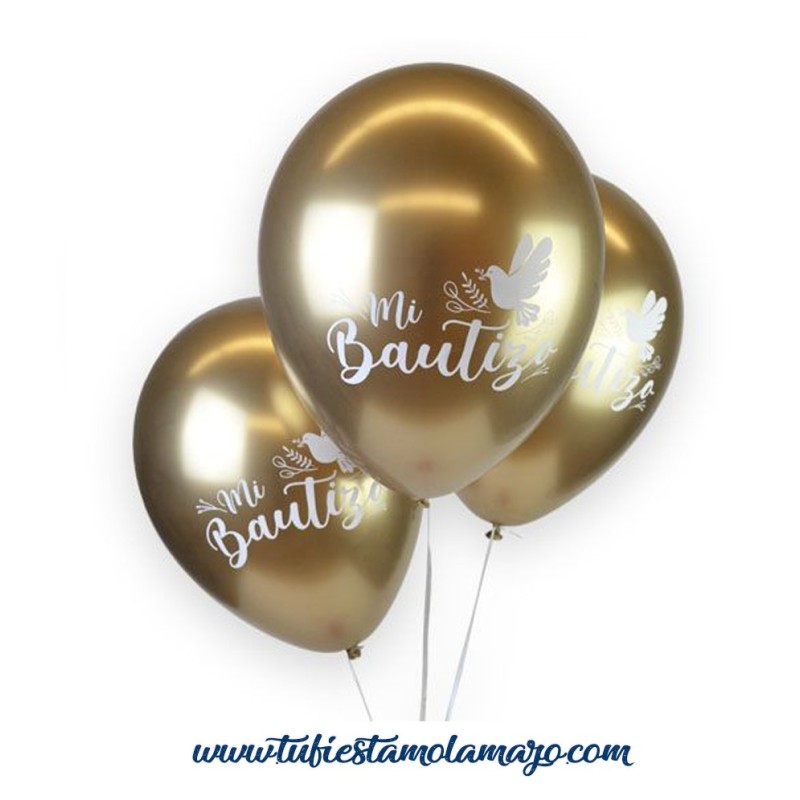 Globos DECO Sempertex Látex Mi Bautizo dorado - Tu Fiesta Mola Mazo