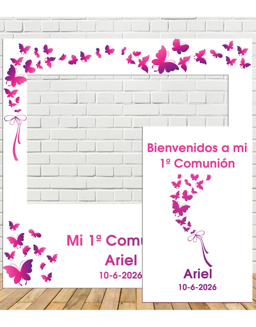 Marco photocall para Primera Comunión con accesorios, color rosa