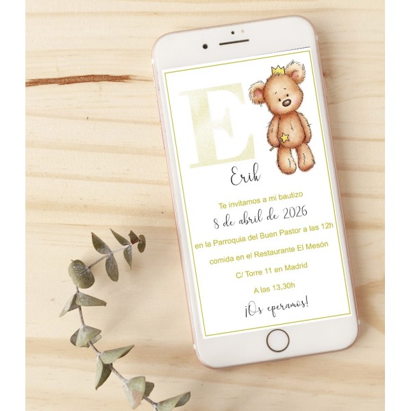 Invitación Digital Bautizo Oso