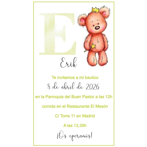 Invitación Digital Bautizo Oso