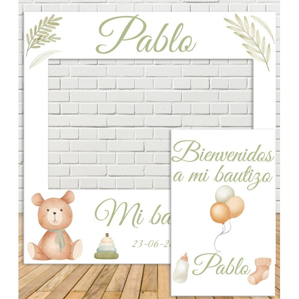Photocall y cartel Bautizo Juguetes