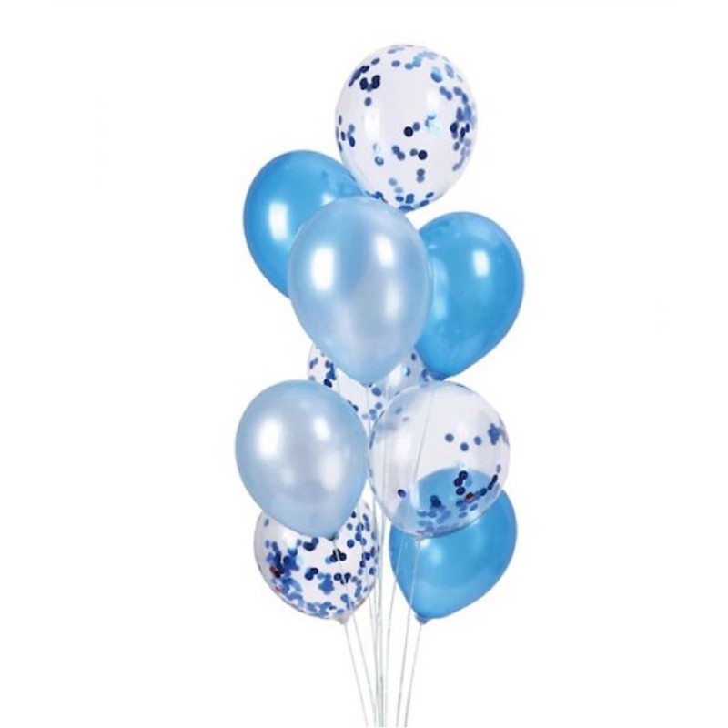 Globos, globos de helio de látex de cumpleaños de confeti azul y