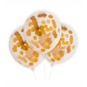 Bolsa 6 Globos DECO Látex 30cm Transparentes con Confeti Real Dorado