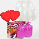 Pack de helio con 75 globos Blanco + Corazones Rojos