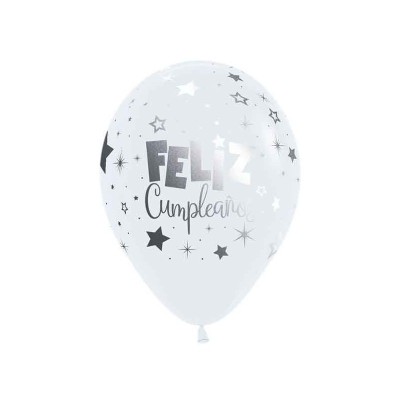 Globos Feliz Cumple Blanco Tinta Metal