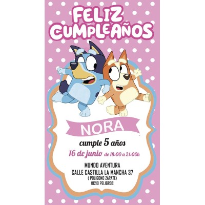 Invitación Digital Bluey y Bingo Rosa Invitación Digital Bluey y Bingo Rosa