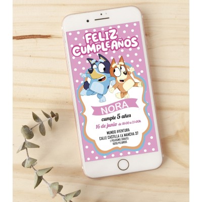 Invitación Digital Bluey y Bingo Rosa Invitación Digital Bluey y Bingo Rosa