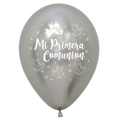 Globos Cromados Látex Mi Comunión Plata Globos Cromados Látex Mi Comunión Plata