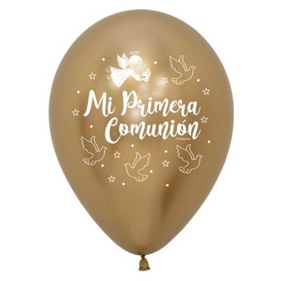 Globos Cromados Sempertex® Látex Comunion Palomas Reflex Oro Globos Cromados Sempertex® Látex Comunion Palomas Reflex Oro