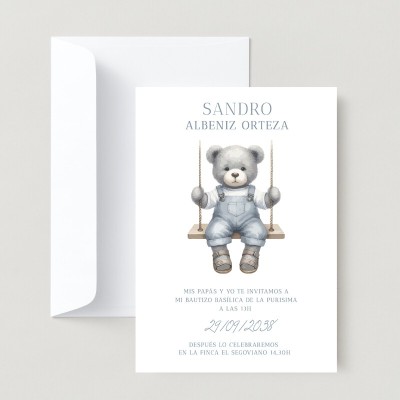Invitaciones bautizo Oso en columpio