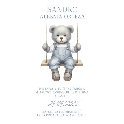 Invitaciones bautizo Oso en columpio