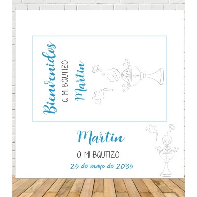 Photocall Bautizo con Dibujo Azul Photocall Bautizo con Dibujo Azul