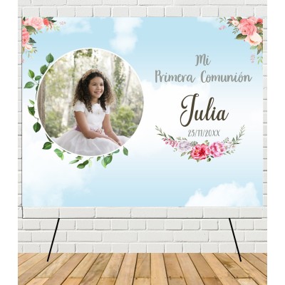 Cartel Comunión Personalizado Flores