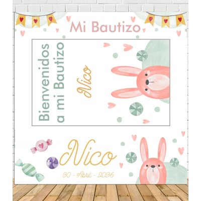 Photocall Bautizo Conejo Dibujo