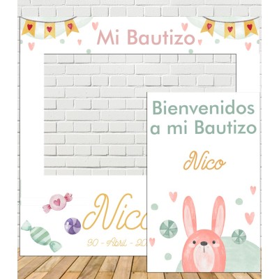 Photocall Bautizo Conejo Dibujo