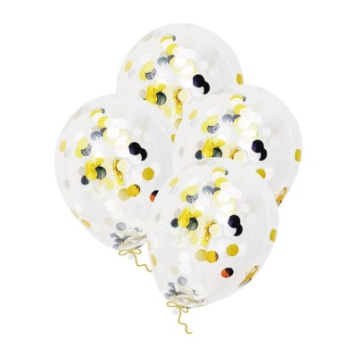 Globos DECO Látex 30cm Transparentes con Confeti Real Negro y Oro