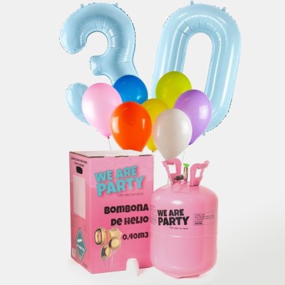 Globos de Cumpleaños Números Azul con Bombona de Helio