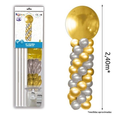 Columna de Globos Oro y Plata 2,40m