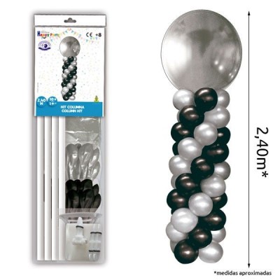 Columna de Globos Plata y Negro