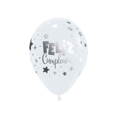 Globos Feliz Cumple Blanco Tinta Metal