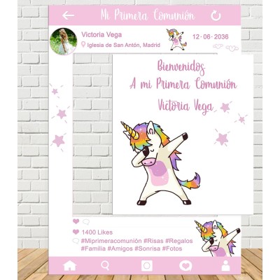 Photocall instagram Comunión Unicornio