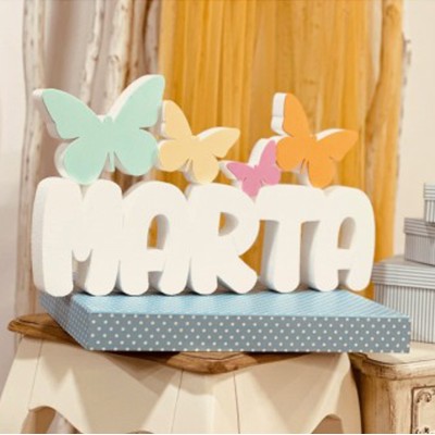 Nombre Personalizado con Mariposas a Color | Decoración Comunion Corcho
