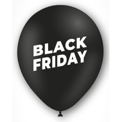 Bolsa de diez globos de látex negro doble Black Friday para decoración comercial de paredes y escaparates.