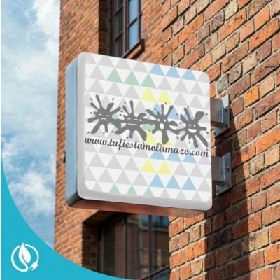 Banderola luminosa doble cara con cantos redondeados e iluminación LED con chasis aluminio Tu Fiesta Mola Mazo para fachadas