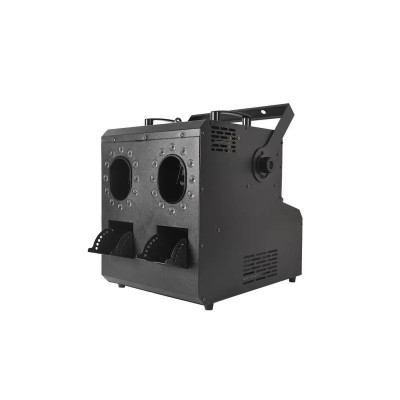 Máquina de efectos especiales que combina burbujas con humo e iluminación LED para eventos.