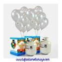 Pack 2 bombonas de helio maxi más 100 globos plata