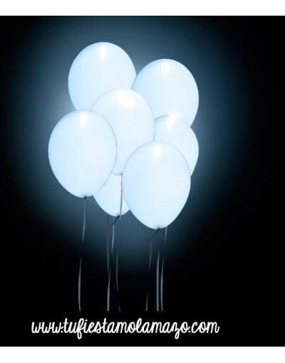 Bolsa de 5 globos luminosos LED Blancos 30cm con 4 posiciones de luz