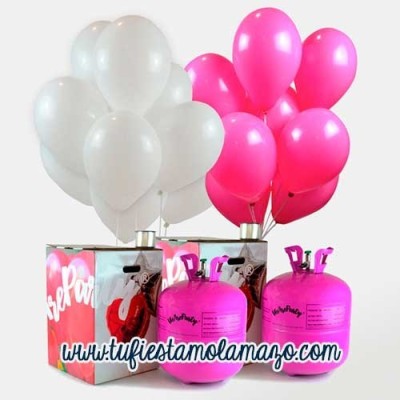 Bombonas de helio 100 Globos Rosa&Blanco